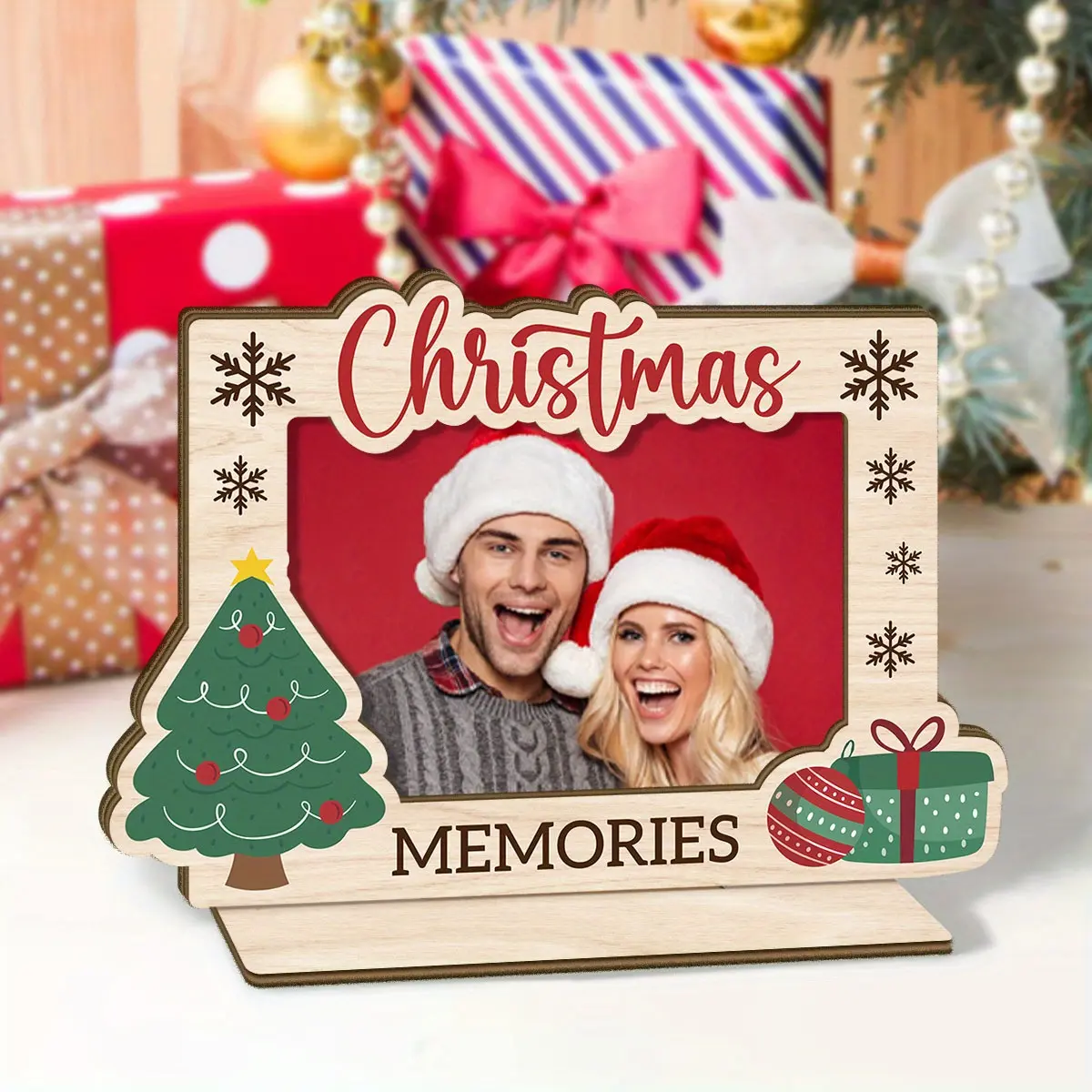 1pc Christmas Theme Wooden Photo Frame, With "Christmas Memories", With a Base Can Stand on the Desktop, Best Christmas Gift choice for Yourself, Family, Desktop Decorative Sign Frame