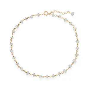 Moonlight Glow! 14 Karat Gold Plated Rainbow Moonstone Anklet