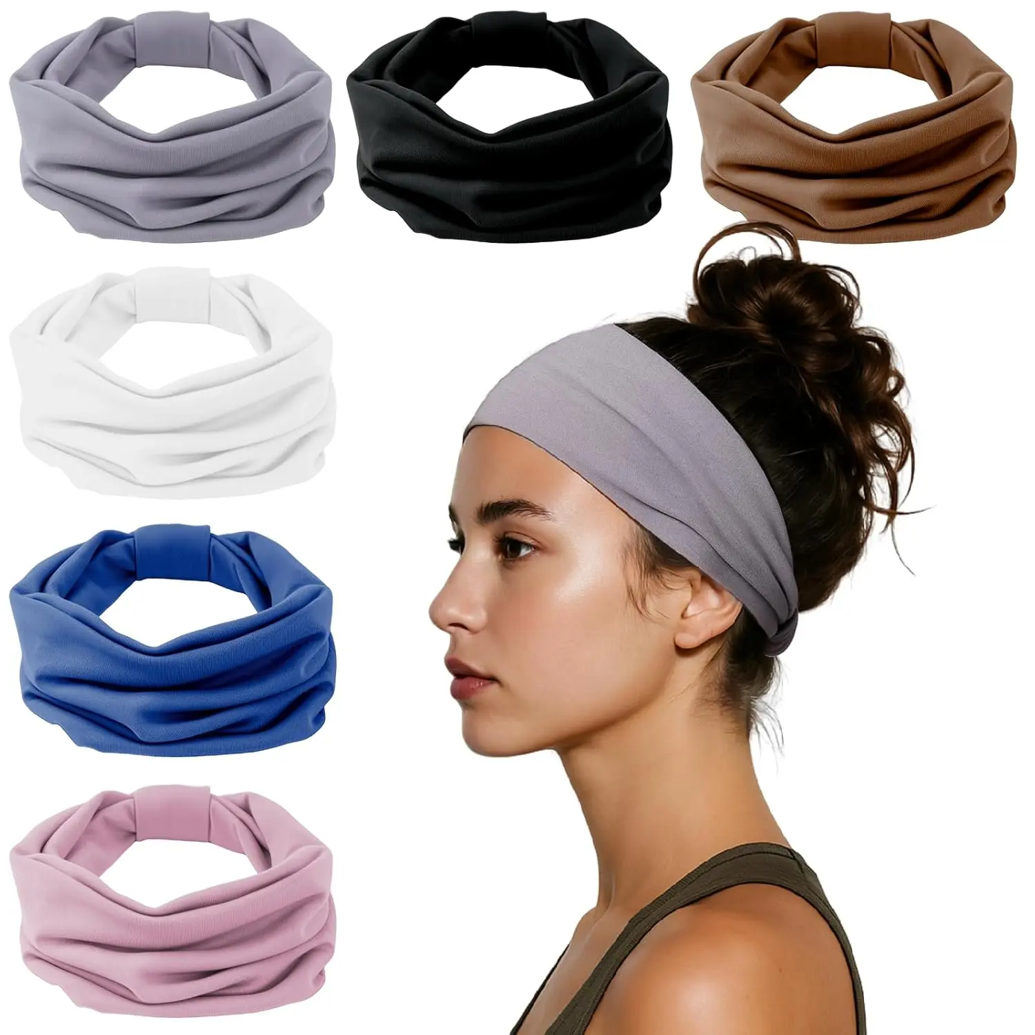 6-Pack Headbands for Women, Wide Elastic Head Bands, Non-Slip Thick Hair Bands, Sports Stretchy Sweat Band, Large Knotted Soft Headband for Washing Face, Makeup, Workout, Spa, Running, Fashion