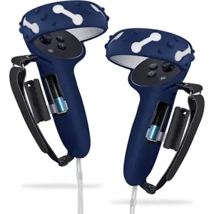 P-PDT014   Controller Grips for Oculus Quest 2, Extended Silicone VR Grips Cover Protector with Battery Opening, Knuckle Straps, Anti-Throw Hand Strap for Meta Quest 2 Accessories Blue