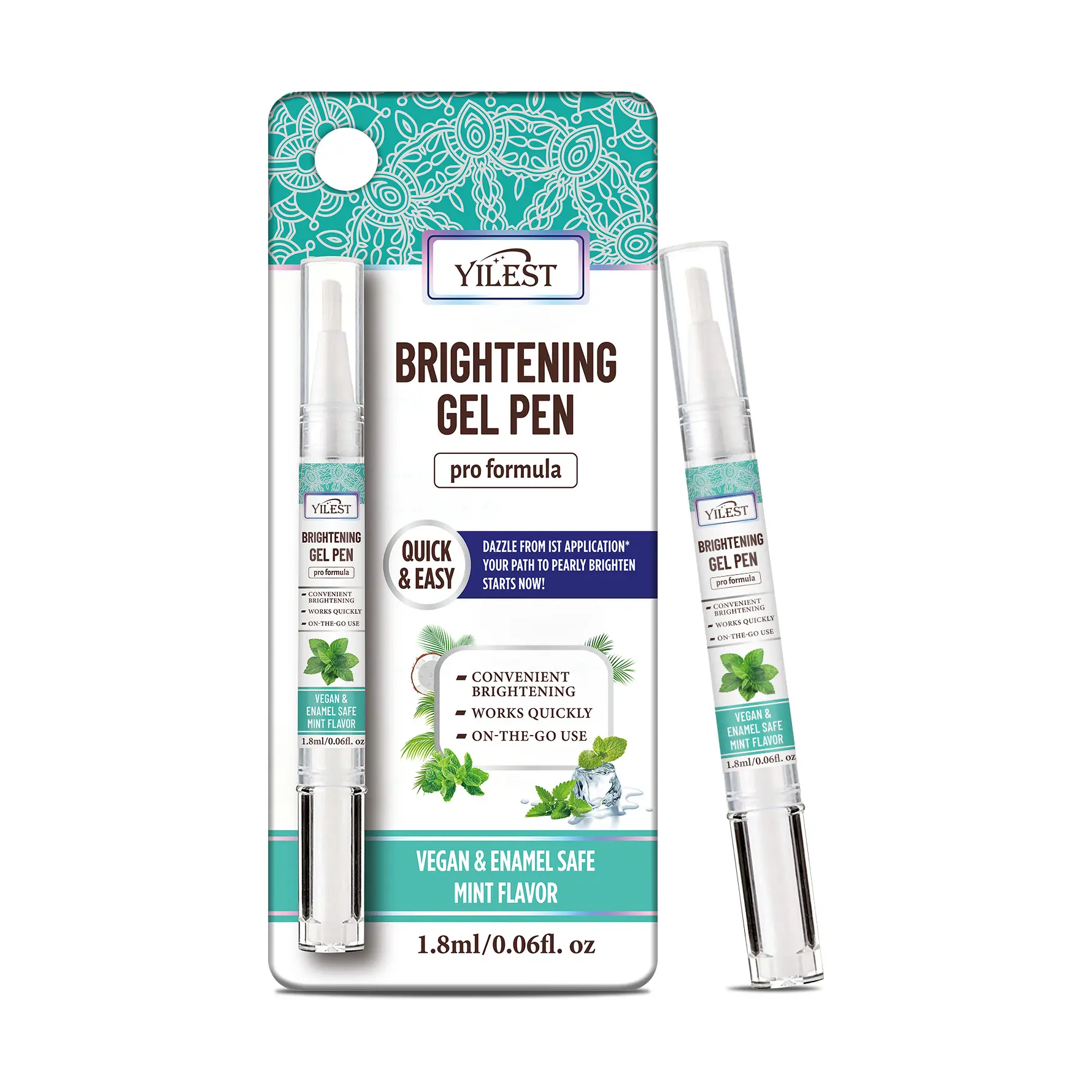 Pro Tooth Whitening Pen 20 Times | 0.06 fl oz Professional Hydrogen Peroxide gel | Tooth Enamel Safety | Mint Flavor Oral Care | Vegetarian Certification“ Brush Radiant