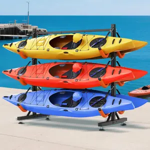 AMERLIFE Freestanding Kayak Storage Rack, Adjustable Width Stand with Stable Base, Elastic Ropes, EVA Tube Sleeves, for Indoor Outdoor Garage