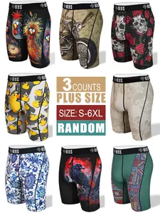 Men's Long Brief Underwear, Stretchy Boxer Briefs, 3-Pack Multi-Color, Halloween Skull Wolf Motorcycle Design, Moisture-Wicking, Anti-Chafing, Quick-Dry, Breathable, Boxer Briefs Set