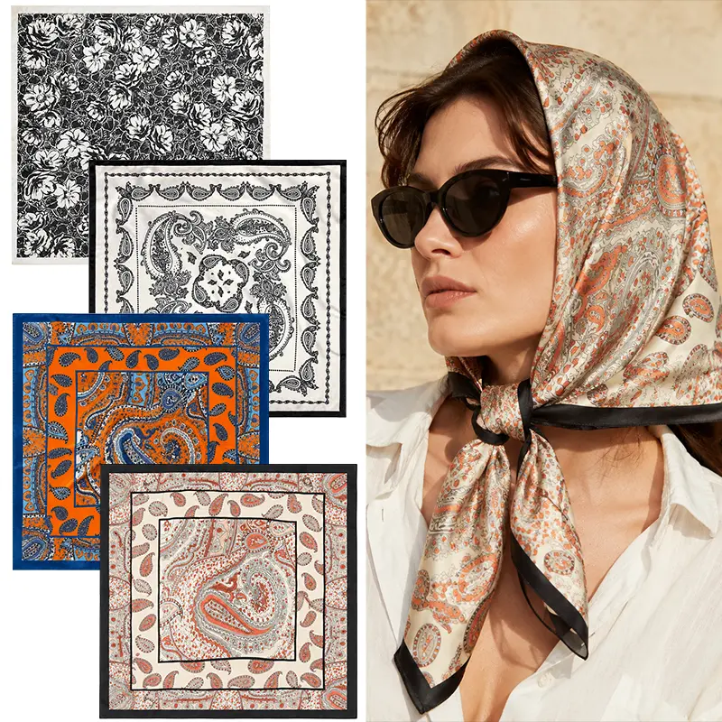 Women's Polyester Square Scarves (4-Pack, 27.56x27.56in) - Decorative Patterned Multi-Use Motorcycle Protective Gear Accessories for Neck, Belt, Square Scarf