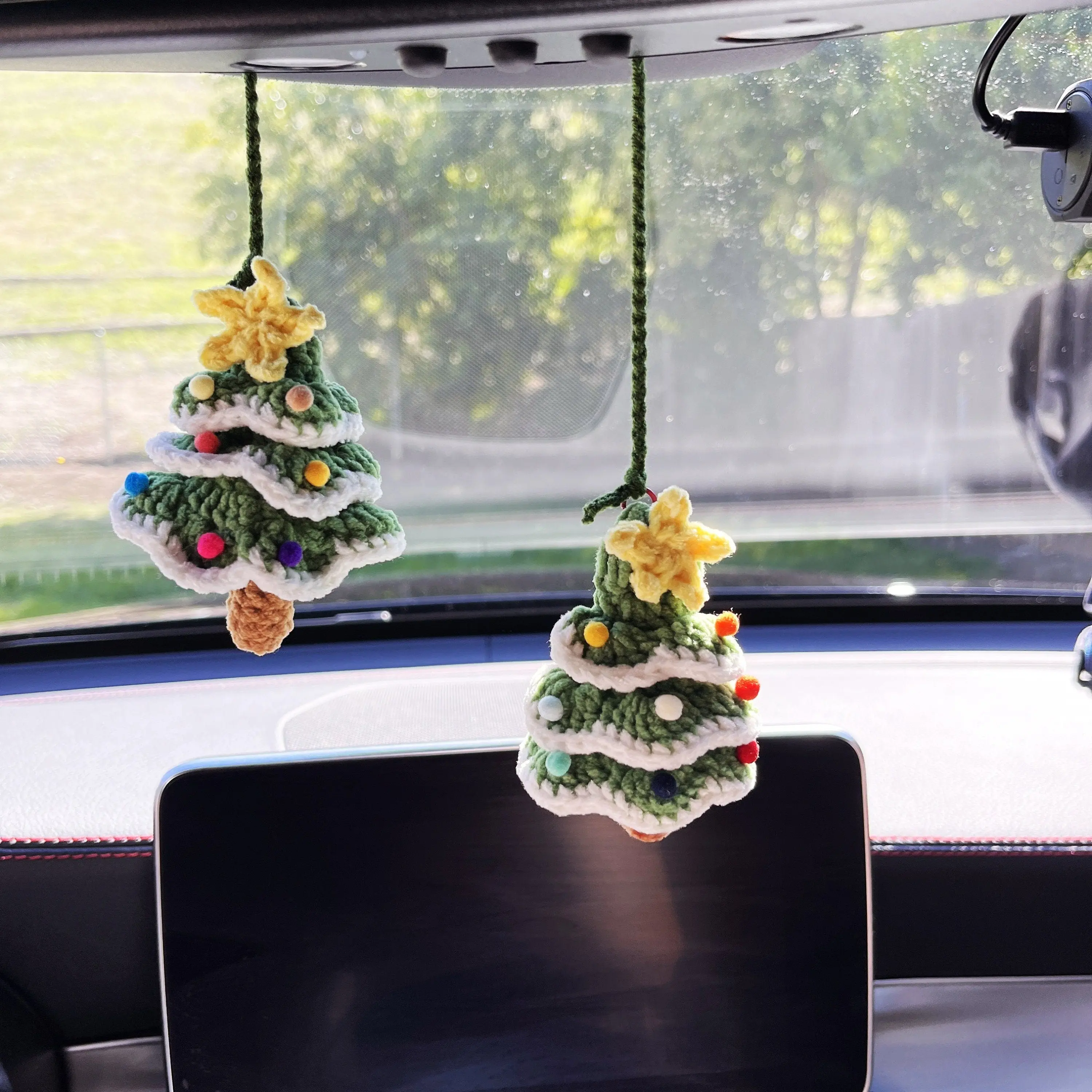 Christmas crochet Christmas tree car accessories, amigurumi car hanging, Glow in dark Christmas tree for Interior car accessories crochet