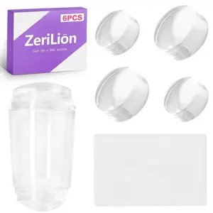 5 Pcs Clear Silicone Nail Stamper Kit with Dual Head Stamper 4 Refill Pads and 1 Scraper French Tip Nail Stamp for Easy DIY Manicure Nail Art