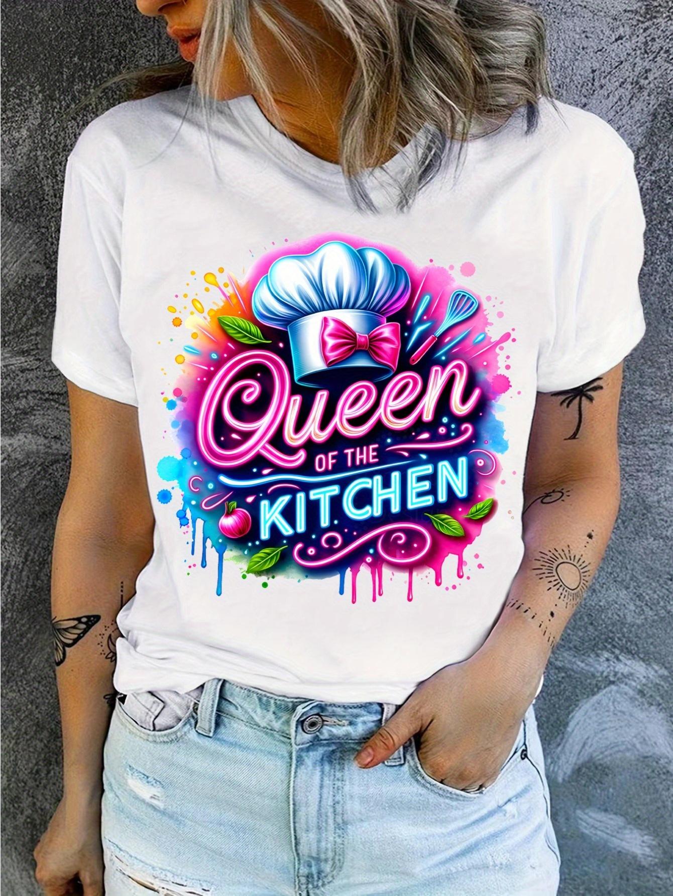 Watercolor Kitchen Queen Printed T-Shirt, a Shirt for Cooking Enthusiasts, Chef Team T-Shirt, a Gift for Chefs, a Present for Cooking Lovers