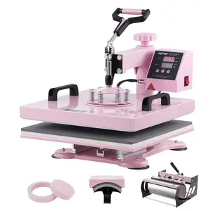 VEVOR Heat Press Machine, 15 x 15 inch, 5 in 1 Heat Transfer Machine with 30 oz Tumbler Press, 360° Swing Away T-Shirt Pressing, Digital Precise Control, for T-Shirts/Mugs/Hats/Plates, Pink
