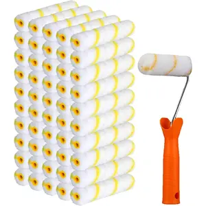 100 count 4 Inch  Roller Covers Small Roller Nap with Roller Frame Kit Mini  Rollers for House Painting Wall Painting Tools