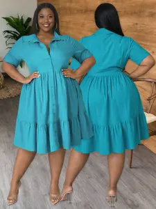 Trendy Plus Size Turquoise Midi Dress - Perfect for Summer Date Night and Casual Hangouts, Minimalist, Basic, Womenswear summer dress