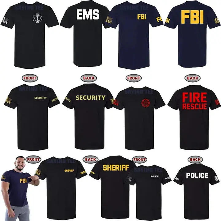 Law Enforcement SECURITY Tee - Police EMS FBI Fire Rescue Sheriff Two-Sided T-Shirt Funny Women Men Clothing Coverall Works Tops