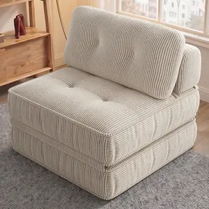 Sikaic Convertible Folding Sofa Bed Lounge Chair with Pillows Cream, Modular Multi-Functional Sofa Bed for Small Spaces, Removable Headrest & Lumbar Pillow, High-Elasticity Foam Core, Easy Assembly, Corduroy summergarden