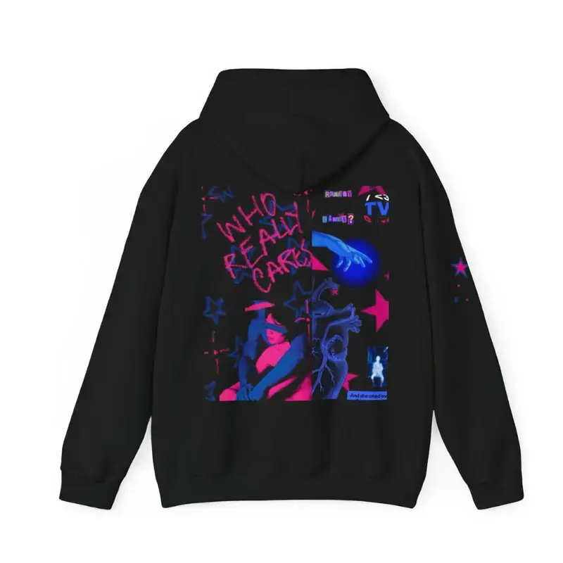 TV Girl Who Really Cares 2 Side Graphic Hoodies Casual Fleece Fabric Pullover Hooded Sweatshirt Trendy For Women for Men, Womenswear, Menswear TV Girl Who Really Cares Hoodie Cotton Fit