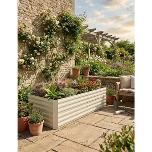 2pcs Galvanized Raised Garden Bed Rust-Resistant Raised Garden Beds for Gardening 24 Inch Tall Metal Planter Box for Flowers Vegetables Outdoor Garden Box - Planters Easy Assembly 8 X4x 2 ft Beige