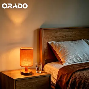 ORADO USB Powered Cylinder Cloth Desk Lamp by ORADO, Warm White LED Bedside Lamp for Nightstand, Bookshelf & Home Office, Eye-Caring Fabric Shaded Table Light