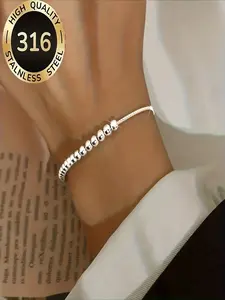 316L Stainless Steel Bracelet for Men Women Pull String Beaded Ball Bracelet Minimalist Unisex Jewelry Hypoallergenic Gift for Valentine Mother's Day