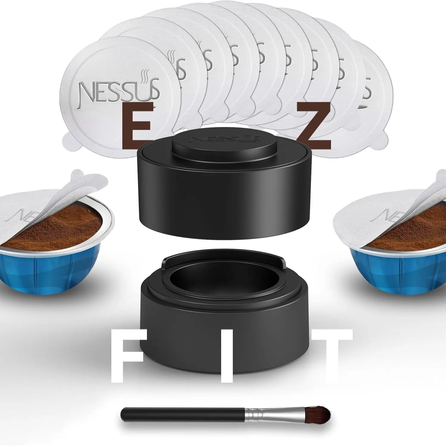 Vertuo Capsule Kit, [ALSeal EZ FIT] for   Pods with 150 count  Foil Seal Lids, Holder, Brush, for Refilling  Vertuo Pods  Vertuoline Pod