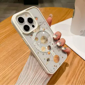 Cosmic Planets Pattern Phone Case for iPhone X/XS/Xs Max 11 12 13 14 15 16 17 Air Pro Max Plus,Samsung S25 S24 S23 S22 Anti-Drop Protector Compatible with MagSafe Magnetic Clear