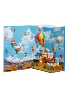DIY Miniatures Set Mini Book Series Hot Air Balloon Ship Easy Assembly Wood Paper Plastic Construction Kit 15x21x6.5cm for Decorations & Collections