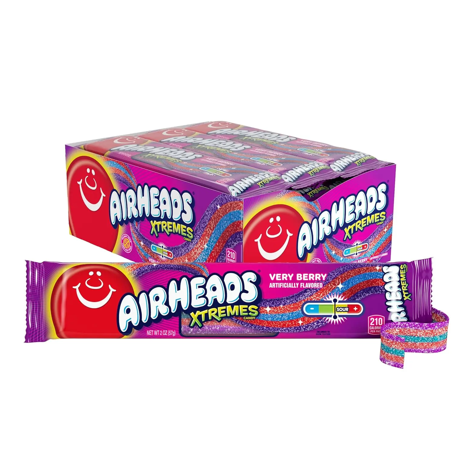 Airheads Xtremes Sweetly Sour Candy Belts, Halloween Trick or Treat Taffy Candy Variety Pack, Individually Wrapped Bulk Candy for Adults & Kids, Very Berry Flavor Artificially Flavored, 18 Count Box