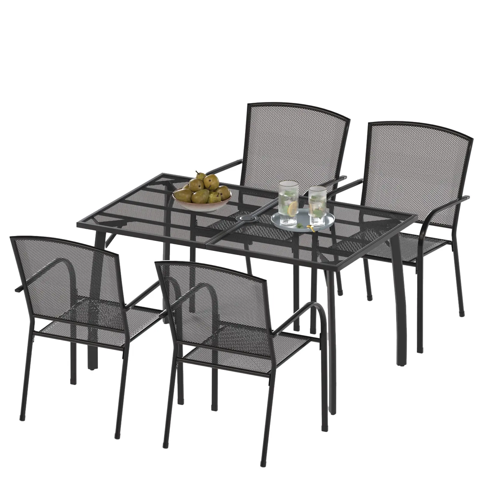 【 Table & Chairs Sold Separately or As A Complete Set for Patio】AECOJOY 39.4 Outdoor Patio Dining Table and Chairs Set for 4, Square Metal Patio Table with 1.6" Umbrella Hole, All-Weather Resistant Outdoor Furniture, Backyard, Garden, Poolside