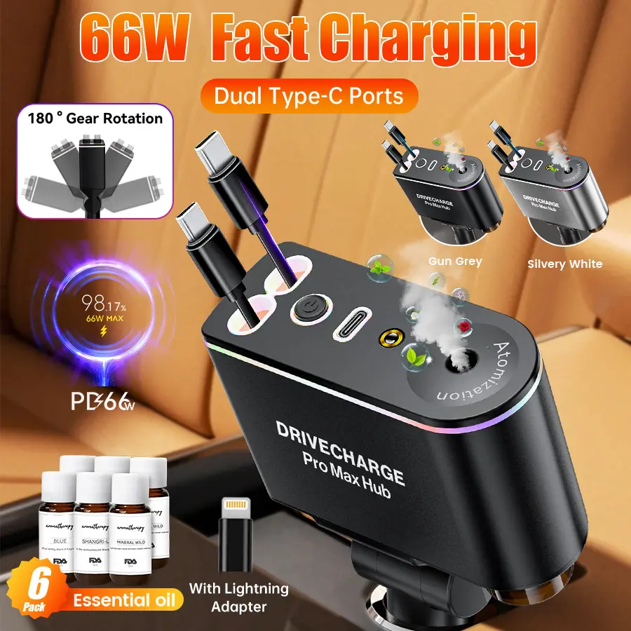 XHj Smart Car Air Freshener with 66W Fast Charger, Air Aromatherapy Diffuser-Free, Vehicle & Travel, Features Intelligent Sensing & Atmosphere Lighting, Starlight Headliner Car Charger