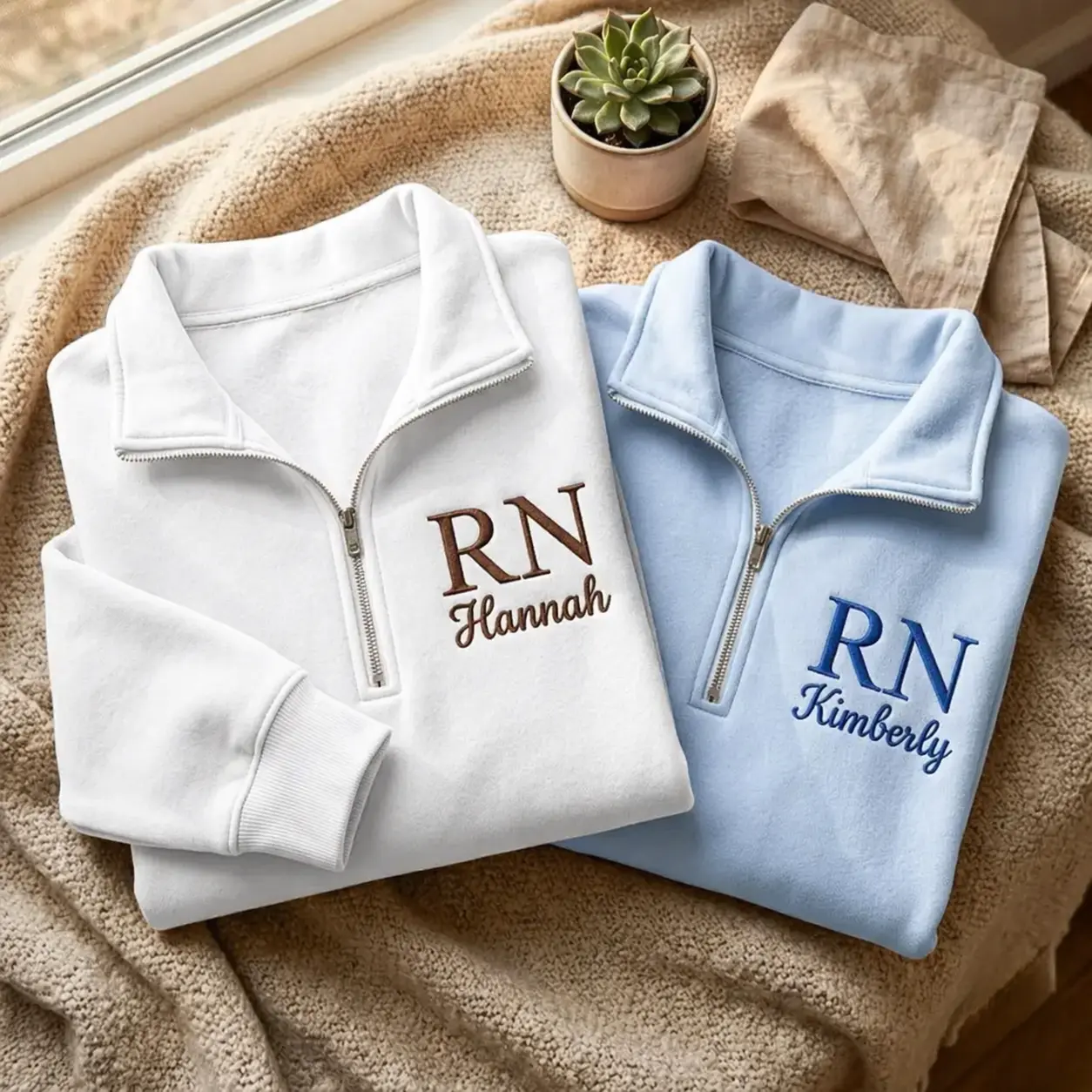 [MADE IN US] Personalized Nurse Quarter Zip Sweatshirt, Embroidered Monogram RN Jacket