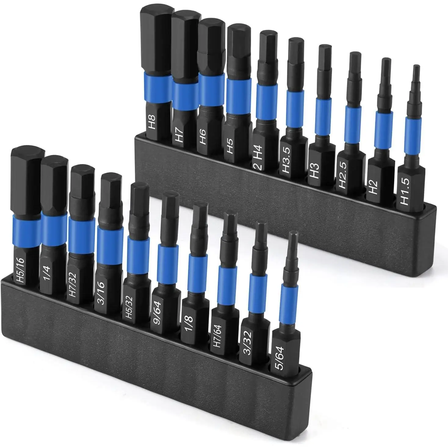 Allen Wrench Drill Bits -  20 count (Metric&SAE), S2 Alloy Steel Material,  & Torque Reduction Function, Anti- Black Phosphating  - Hex Bit Set for Durable & Precise Use