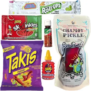 Chamoy Pickle Kit, Takis, Popular Mexican Candy, Lucas Gusano, Salsagheti, Mini Tajin, Fruit Roll-Up, Pica Limon, Pepinillo de Chamoy 8 Piece Food Food Bundle