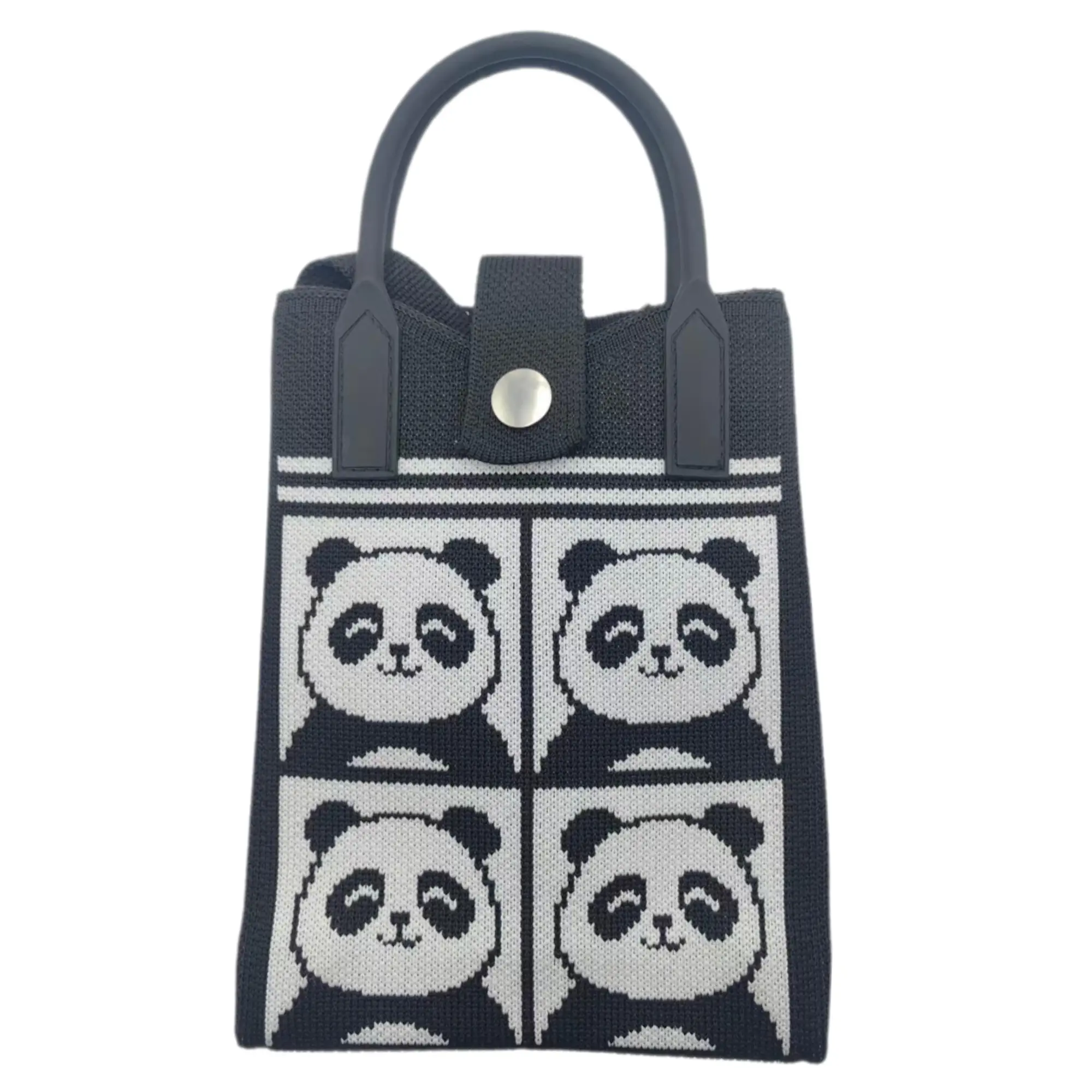 Cute PandaPhone Tote Bag Mini Knit Crossbody Bag for Women Small Handbag with Shoulder Strap 4.72 x 7.09 x 1.97 inches Practical Polyester Crochet Pouch Ideal for Shopping Travel