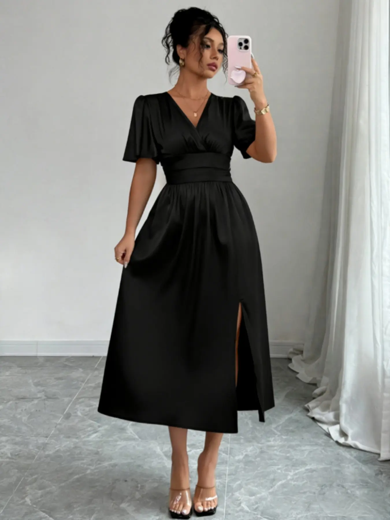 Elegant Chic Solid Fitted Dress for Adults, Daily Casual Wear, Everyday, Formal, Party, Holiday Fashion, Stylish Clothing for Women, Perfect for Gatherings
