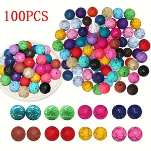 100 pieces of silicone beads, loose-packed silicone beads for printing, rubber DIY bracelet making kit, suitable for keychains, pen necklaces, jewelry (cracks), suitable as Halloween gifts, Christmas party decorations Thanksgiving Day