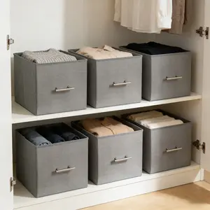 Set of 6 Foldable Storage Boxes, Non-Woven Fabric Organizer Baskets with Metal Handles, Wall Closet Shelves, Bedroom Living Room, Wardrobe Organizer