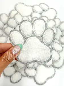 White Chenille Paw Embroidery Patch