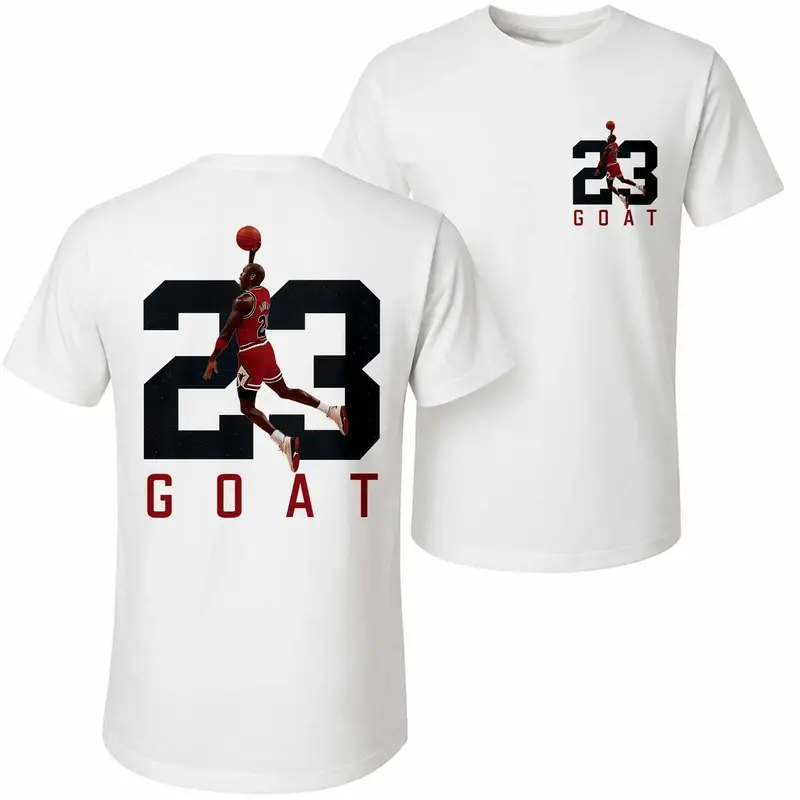 Men's Pure Cotton Short-Sleeve Shirt With 23 Letter Print-A Unisex Casual Style Perfect For Spring And Summer; Featuring A Cool Graphic Design And A Classic Crew Neck, Suitable For All Four Seasons.