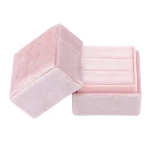 REGALWOVEN Velvet Square Ring Box for Proposal, Engagement, Wedding, Ceremony, Jewelry Ring Box Storage 2 Slots Ring Holder Box 2*2*2in