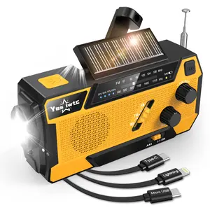 EBOW Portable Survival Radio, 7400mAh Multi-Source Chargeable Solar-Powered AM/FM Weather Alert Device with Hand Crank, Audio Function, Flashlight, 3-in-1 Phone Charging Cable, Durable Emergency Lights Kit