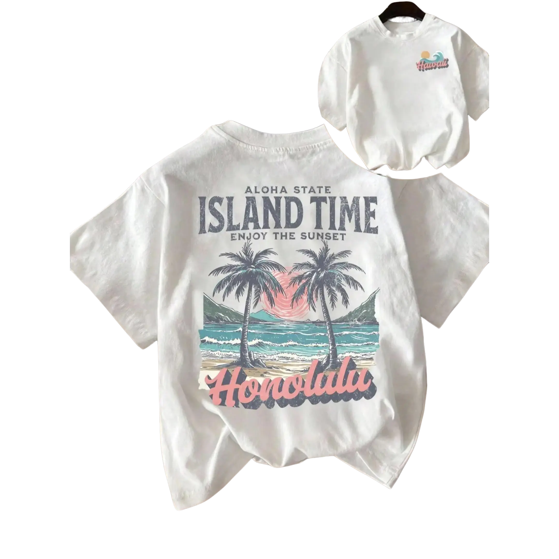 Women's Baggy Oversize Round Neck Cotton T-Shirt - Tropical Coconut Tree Plant Motif, Breathable Comfortable Tee, Ideal for Daily Wear