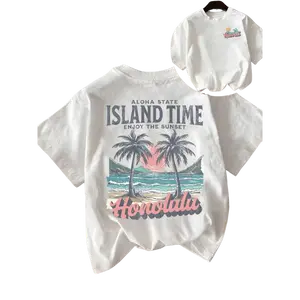 Women's Casual Loose Fit Round Neck T-Shirt, Tropical Coconut Tree Beach Print, Comfortable Breathable Fabric, Perfect for Daily Wear