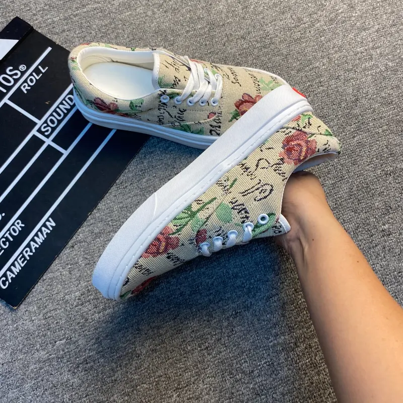 Men's Preppy Japanese Khaki Floral Print Low-Cut Maillard-Style Retro Sporty Chic Casual Trainers - Braid Detail, Breathable, Rubber Sole for Secure Grip, Heel Pull Tab, Basic, All-Seasons, Wide-Range, All-Day-Wear Walking Sneakers