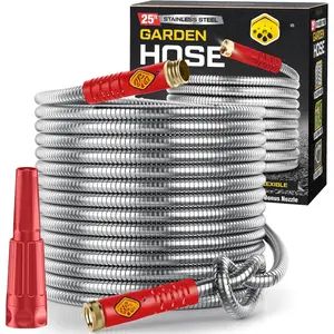 Stainless Steel Water Hose | Heavy Duty Metal Garden Hose with Nozzle | Kink Free, Anti Rust | Flexible and Lightweight Water Pipe for Gardening |  in Different Sizes |