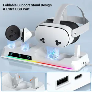Quest 3s VR Headset & Controller Charger, Bright RGB Lights, Stylish Design, Aesthetic, Organizes Charging, Not Compatible with Quest 2