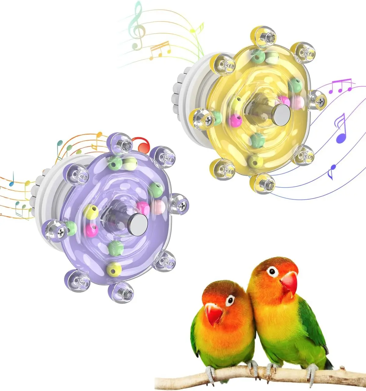 2Pcs Bird Toys for Parakeets, Colorful Spinning Wheel Chew Toys, Interactive Spinner Rattle Parrot Toys, Cockatiel Toys, Parakeet Toys, Bird Cage Accessories for Entertainment Chewing Exercise