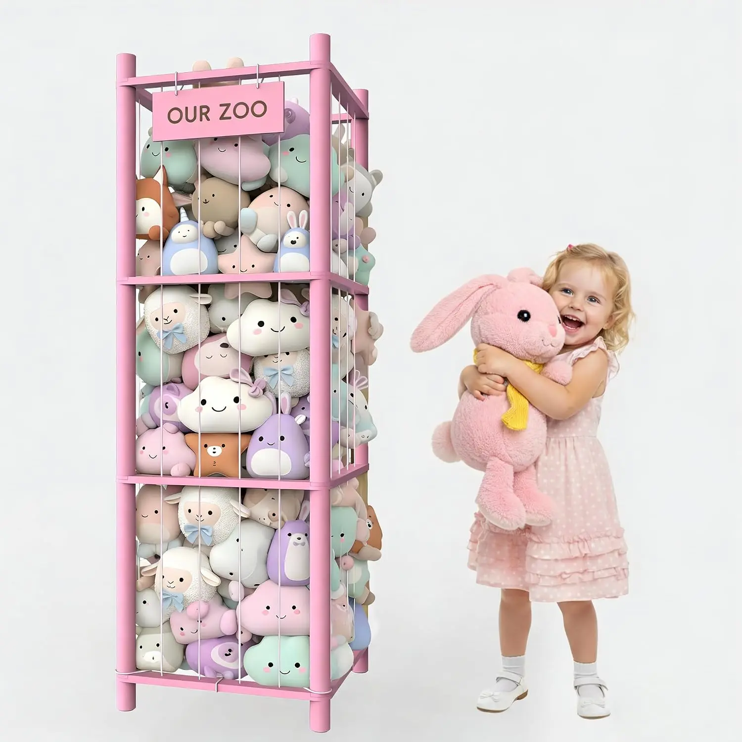 Stuffed Animal Storage Organizer, 53.5" Solid Wood Zoo Toy Holder for Kids Bedroom, Nursery & Playroom, Large Plush Toy Storage Holder, Holds 40 Plush Stuffed Animals, No-Tool Easy Assembly