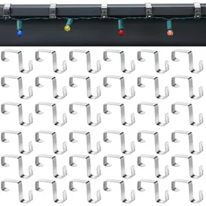50 Pcs Aluminum Weatherproof Gutter Clips Hangers for Hanging Outdoor Lights Christmas Hooks for Holiday Seasonal Outside String Lights Xmas Decoration Silver