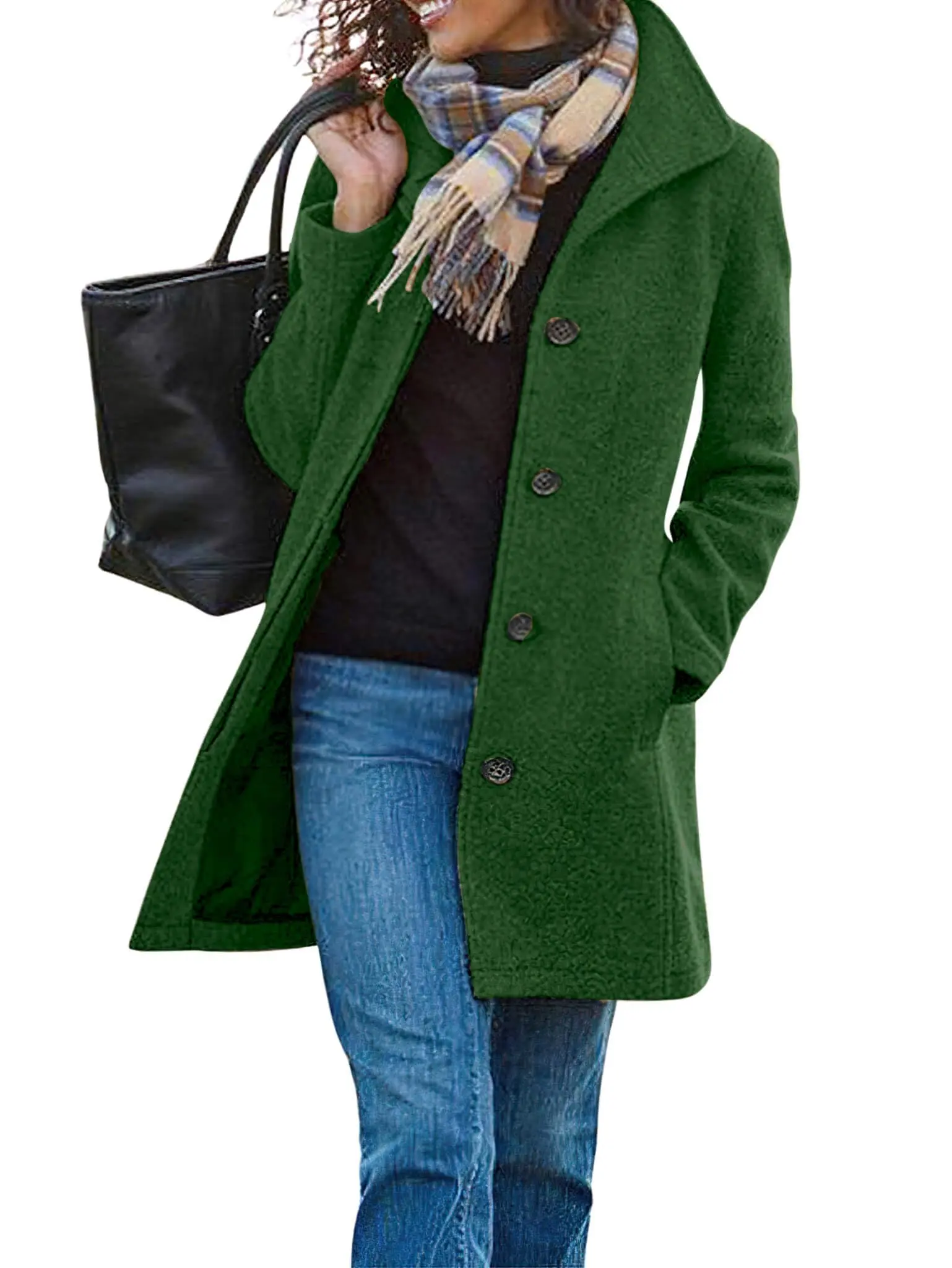 Chouyatou Women's Elegant Casual Thick Wool Blend Stand Collar Single Breasted Long Sleeve Pea Coat, Women's Tops, Outerwear, Clothes