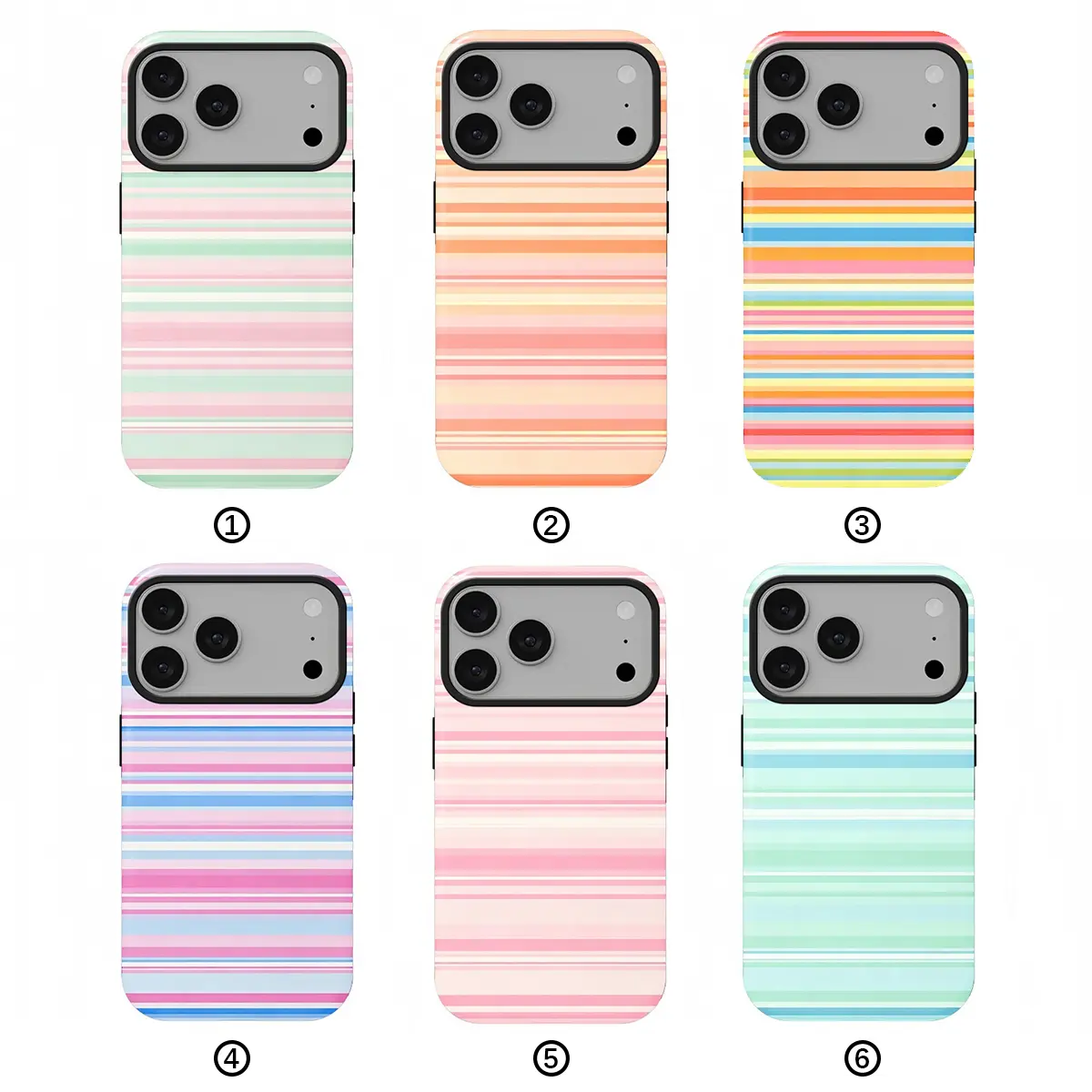 Pastel Horizontal Stripes Aesthetic iPhone Case - Dual-Layer Shockproof Protection Accessory, 6 Colors, Compatible with iPhone 17 Pro Max,16,15,14,13,12, Ideal Gift Idea