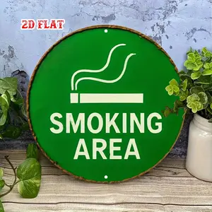 Smoking Area Sign - Green Circular Metal Plaque with White Cigarette Design, Durable Weather-Resistant Outdoor/Indoor Sign for Smoking Zones, Camping, Bars, Restaurants, Offices, Smoking Accessories, Bar Signage, Modern Signage,  Room Decor