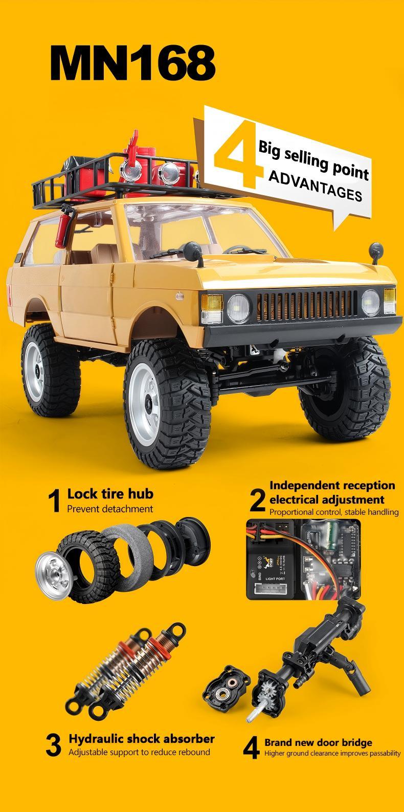 1/12 4WD Off-Road RC Crawler, MN-168 2.4GHz Remote Control Rock Crawler, Ready to Run RC Vehicle Toy for Kids