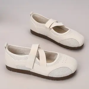 Women's sports Mary Jane shoes breathable hollow mesh mom shoes thin sole ballet style versatile casual single shoes for women